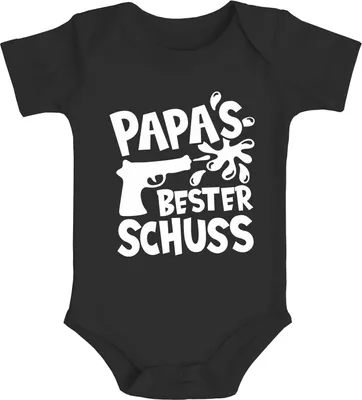 Produktbild von Baby Body Papas bester Schuss Papa-Sprüche lustig Vatertagsgeschenk Baumwolle Jungen & Mädchen MoonWorks® schwarz 6-12 Monate