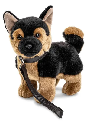 Produktbild von Uni-Toys - Deutscher Schäferhund Welpe, stehend - Mit Leine - 26 cm (Höhe) - Plüsch-Hund, Haustier - Plüschtier, Kuscheltier