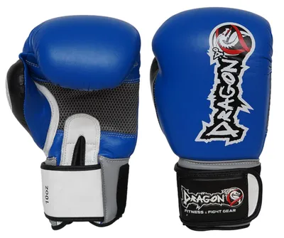 Zdjęcie produktu dla Rękawice do boksu Muay Thai Dragon 33099-L - Certyfikat IFMA - Wysokiej jakości skóra - 10 oz - Dostępne w kolorach: czarny, czerwony, niebieski (niebieskie, 10 oz)