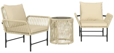 Produktbild von Polyrattan Gartenmöbel Set, Outdoor Balkonmöbel für 2 Personen, 3-teilig mit 2 Stühle, Beistelltisch Sitzkissen