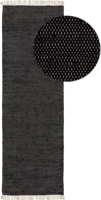 Produktbild von benuta Baumwollteppich Tom Schwarz 80x300 cm Läufer Skandinavisch Wohnzimmerteppich Fransen Baumwolle Rechteckig