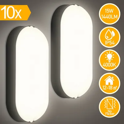 Obrázek produktu pro Jopassy LED svítidlo odolné proti vlhkosti Vodotěsná stropní svítidla IP54 Vodotěsná lampa garáž suterén 15W 10x