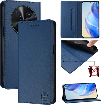 Produktbild von Lederhülle für Huawei nova 12i Hülle Flip Brieftasche Kartenfächern Ständer Schutzhülle Blau