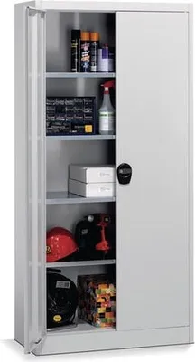 Produktbild von Werkzeugschrank, Materialschrank, Stahl, abschließbar, 4 Fachböden, Korpusfarbe lichtgrau, Türfarbe lichtgrau, 1.950 x 950 x 420 mm (HxBxT)