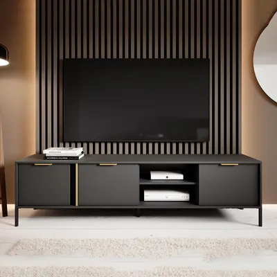 Produktbild von Kalasose - TV-Schrank, 203x40x53h cm Schwarz, 3 Regale