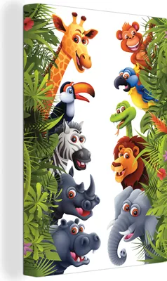 Produktbild von OneMillionCanvasses® - Leinwandbilder - 90x140 cm, Dschungel - Tiere - Jungen - Mädchen - Giraffe - Elefant - Kinder, Wandbilder Kunstdruck Wanddekoration - Foto auf Leinwand - - Wandschmucke - Schlafzimmer