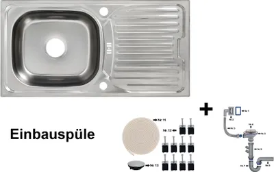 Produktbild von Edelstahl Küchenspüle Eckig Spüle 86x43,5 cm Einbauspüle Spüle + Zubehör Spülbecken Küche 1 Becken
