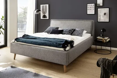 Produktbild von Meise Möbel Stauraumbett Frieda 160x200 cm | Bettkasten & Lattenrost | Webstoff Grau | Holzfuß eichefarbig