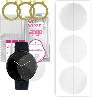 Produktbild von apgo 3 Stück Schutzfolie, klar, kompatibel mit Motorola Moto 360 Smartwatch, Hydrogel Displayschutzfolie mit Positionierhilfe, Displayfolie, robust und kratzfest