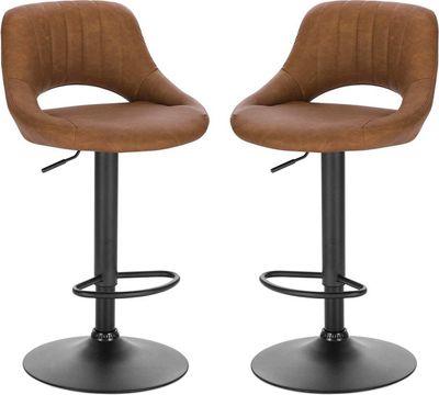 WOLTU 2er-Set Barhocker Tresenhocker Bistrohocker 360° drehbar stufenlos höhenverstellbar mit Rückenlehne aus Kunstleder Braun
