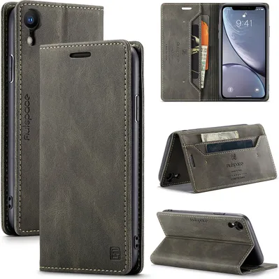 Produktbild von iPhone XR Brieftasche Hülle, Retro Kunstledertasche Stand Schutzhülle für iPhone XR Kupfer