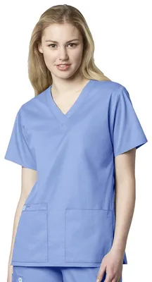 Image de WonderWork, chemisier pour femmes, décolleté en V, couleur bleu ciel, taille 4X