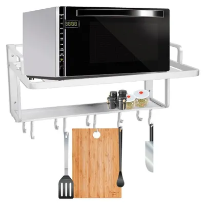 Produktbild von Magnetronhalter Wandmontage - Aluminium - 2 Etagen - Aufbewahrungsorganizer mit 10 Haken