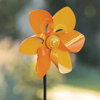 Produktbild von Windrad "Sommer" aus Metall, gelb / orange, Windspiel 113 cm hoch, Gartenstecker, Dekostecker wetterfest, Gartendeko für Draußen