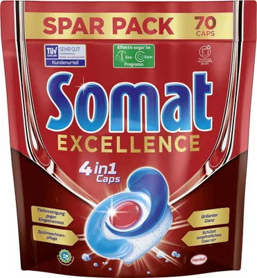 Produktbild von Somat Excellence 4in1 Caps (70 Caps), Spülmaschinentabs in 100% wasserlöslicher Hülle