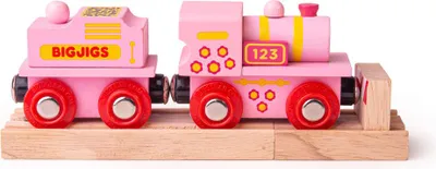 Produktbild von BigJigs Holzspielzeug 123 Lokomotive mit Waggon - rosa - Spielzeugzug