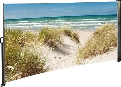 Immagine prodotto di Tenda da sole laterale, protezione dalla vista, stampa fotografica, spiaggia, duna, mare, Mar Baltico, protezione dal vento, lato destro, 160x300 cm