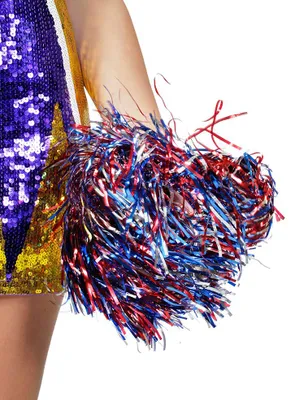 4 Stück Cheerleader Pompoms Rot & Blau - Metallisch Pompons Für Sport