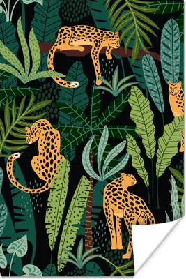 Produktbild von MuchoWow® Poster Dschungel - Panther - Muster - Jungen - Mädchen - Pflanzen 120x180 cm - Kunstposter