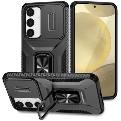 Obrázek produktu pro Pouzdro pro Samsung Galaxy S24 vojenská ochrana pouzdro s posuvnou ochranou kamery a držákem prstenu/stojánkem černé