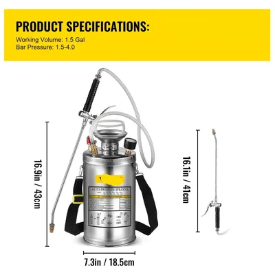 Image de Pulvérisateur de jardin en acier inoxydable - Pulvérisateur à dos - Pulvérisateur herbicide - Pulvérisateur - Pulvérisateur à pression - 6 litres - Pompe manuelle