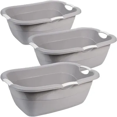 Produktbild von 3er Set Kunststoff Wäschekorb Griffe Wäschewanne 25L geschlossene Seiten grau