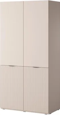 A beige modular cabinet with two upper doors and two lower doors with a ribbed texture.