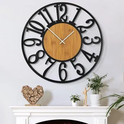 Zdjęcie produktu dla Cichy, nowoczesny, duży zegar ścienny z tykaniem, 80 cm/32 cale, zasilany bateryjnie, stylowy, duży, w stylu retro-vintage, do salonu, sypialni i kuchni