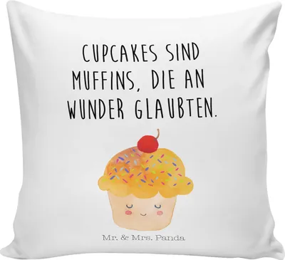 Produktbild von Mr. & Mrs. Panda kissen für sofa Cupcake - Weiß - Geschenk, Küche Deko, Motivation Sprüche, Spruch, Dekokissen, Kuschel, Muffin, Lustige, Wunder, 40x40, Cupcakes