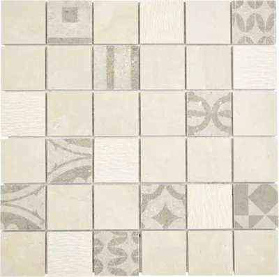 Produktbild von Keramikmosaik Quadrat Marmor/Keramik mix beige