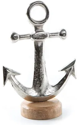 Produktbild von Große Anker Figur zum Hinstellen - 22 cm Silber braun aus Metall & Holz - Dekoanker als Maritime Deko