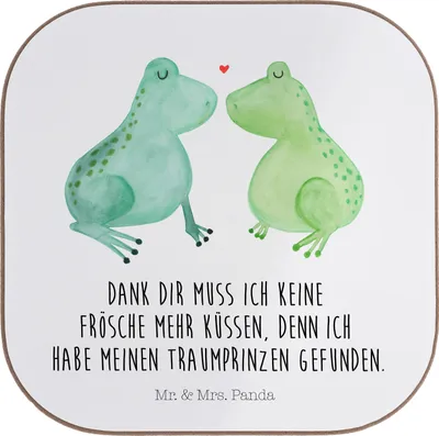 Produktbild von Mr. & Mrs. Panda Untersetzer Glas Frosch Liebe - Weiß - Geschenk, Freundin, Hochzeitstag, bieruntersetzer, Frösche, Tischuntersetzer, Tischschoner, Froschkönig, Coaster