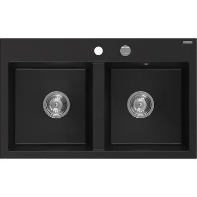 Zdjęcie produktu dla Mexen Hektor zlewozmywak granitowy 2-komorowy 800 x 480 mm, czarny, syfon chrom - 6521802000-77