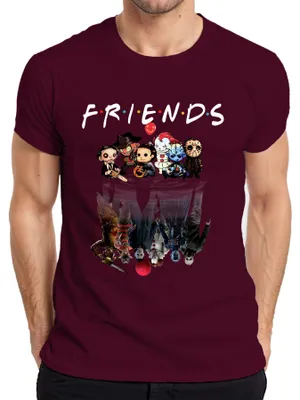 Produktbild von FRIENDS Horror Ikonen Pennywise Michael Jason Freddy Pinhead Herren T-Shirt, Burgundy, S