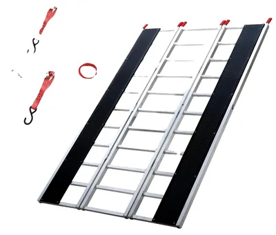 Produktbild von VEVOR Dreifach-Falt-Lade Rampe, 2160 x 1375 mm, Rutschfeste Aluminium-Anhänger Rampe mit Kompaktem Design, Einfache Lagerung, 680,4 kg Tragfähigkeit, für Schneemobile, ATVs, Traktoren, Rasenmäher, Wagen, Motorräder