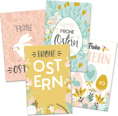 Produktbild von itenga 24 x Geschenkekarten Frohe Ostern Mix 4 Motive pastell in Visitenkartengröße