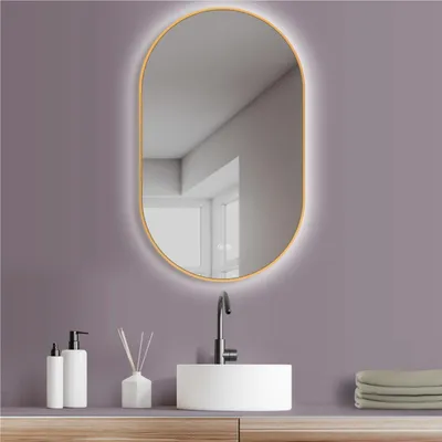 Produktbild von HOKO LED Ovalspiegel mit Metallrahmen 50x90 cm Anti-fog Warmweiß & Kaltweiß Badezimmer & Flur Touch-Sensor & Memory-Funktion