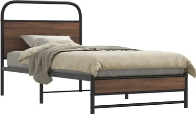 Produktbild von "2026 Promotion" Bettgestell moderne - ohne Matratze - 90x200 cm - Braun Eichen-Optik - Polsterbett CC25211