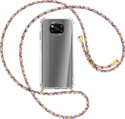Produktbild von Handykette Backcover-Schutzhülle mit Band (Metall goldfarben) für Xiaomi Poco X3 NFC - lila/rosa/blau