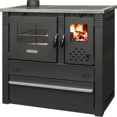 Produktbild von ProTermo Kaminofen Panonia Basic mit Abzug Links - 10,54 kW Heizleistung - 90x51x85 cm Holzofen mit Backfach und Herdplatte