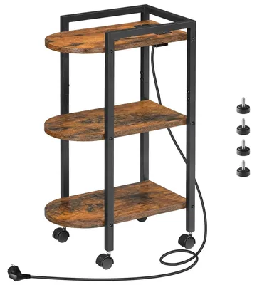 Immagine prodotto di TRANKIELO® - Tavolino basso con base di ricarica – 3 ripiani – Piedini regolabili – Colore marrone vintage e nero