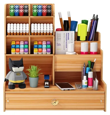 Produktbild von Holz-Schreibtischorganizer mit Schubladen – Multifunktionaler Stifthalter für Büro und Zuhause (B17-Braun)