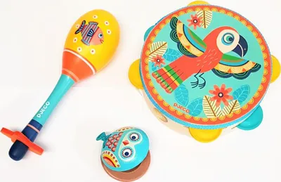 Obrázek produktu pro DJECO Set of 3 instruments: Tambourine, maracas, castanet - 32,5 x 185 x 6 cm 3070900060166