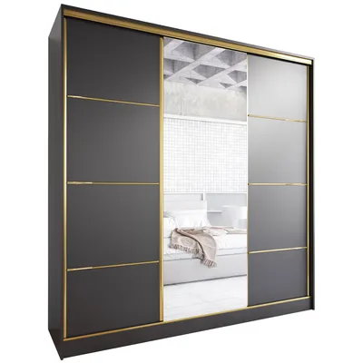 Produktbild von Schiebeschrank mit Spiegel und Schubladen TRIVI C 180 schwarz / golden