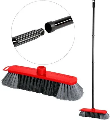 Image de Balai rouge pour clôture avec poils synthétiques fins, 30 cm, tiges de 22 mm, revêtement en toile d'araignée
