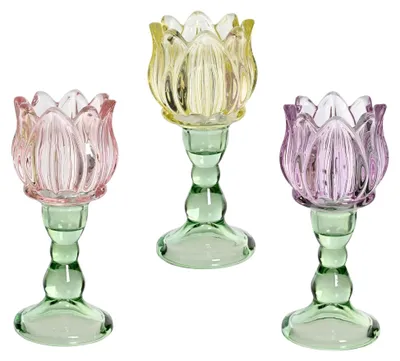 Produktbild von Teelichthalter 7x16cm Glas 1 Stück Sortiert - Teelichtglas im Blumendesign