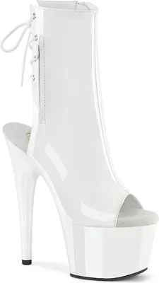 Produktbild von ADORE-1018 Pleaser Damen High-Heels Plateaustiefeletten weiß Lack Fersen- Zehenoffen