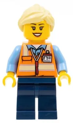 Produktbild von LEGO Minifigur Train Worker - Female, Orange Safety Vest with Badge (trn245)