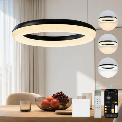 Produktbild von Mai & Mai Pendelleuchte Esstisch, 40cm LED Hängelampe, stufenlos dimmbar höhenverstellbare 30W Esstischlampe mit Fernbedienung Sandschwarz Luvina03