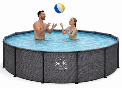 Produktbild von HAF - Swing Metal Frame Pool rund Grau Fischgräte (Ø 366 cm, 91 cm tief) - Gartenpool mit 8.300 Liter - Robust, UV-geschützt & korrosionsbeständig
